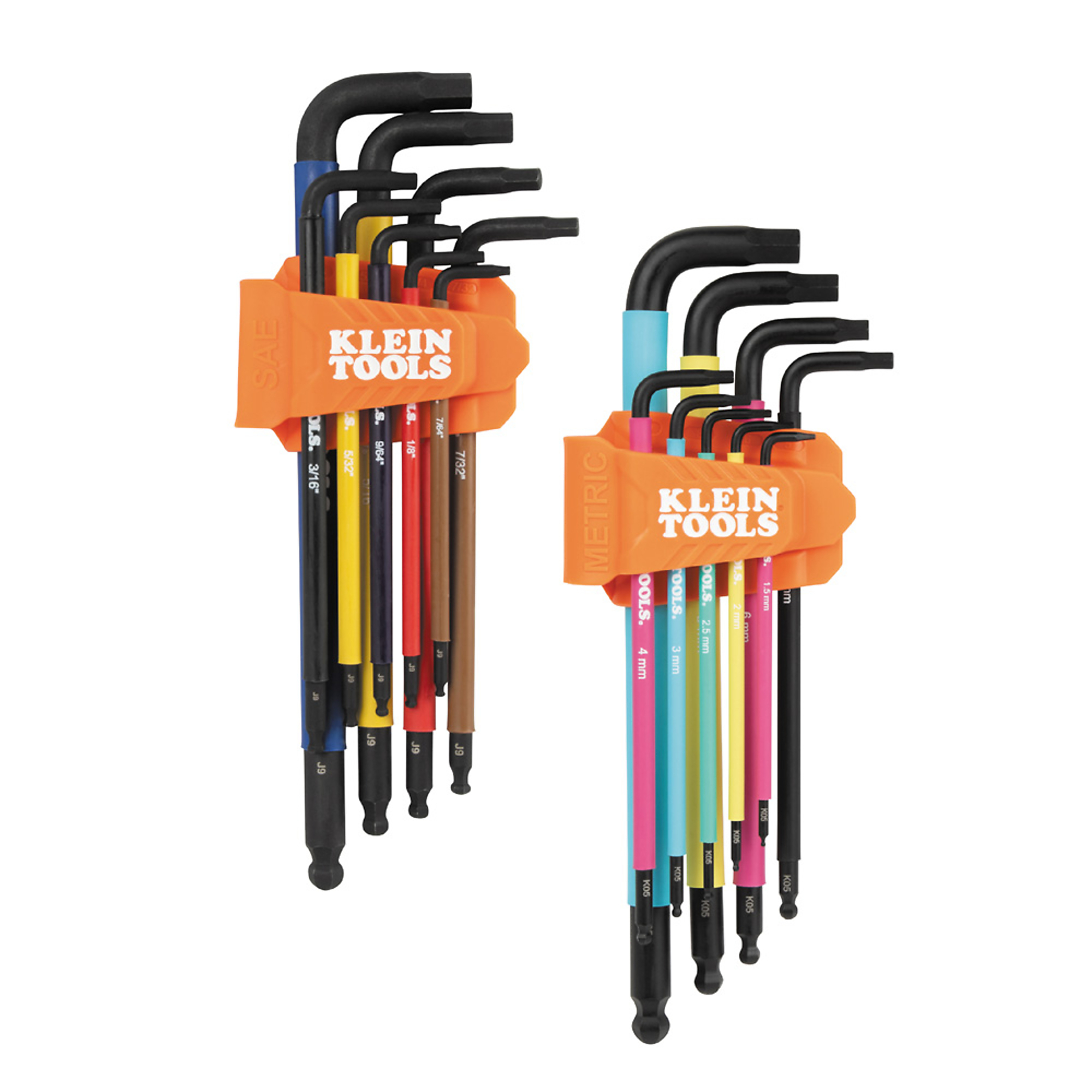 Klein Tools Color-Coded Hex Key Set, SAE and Metric, 18-Pc., Ball End, Extra Long, Model# BLS18